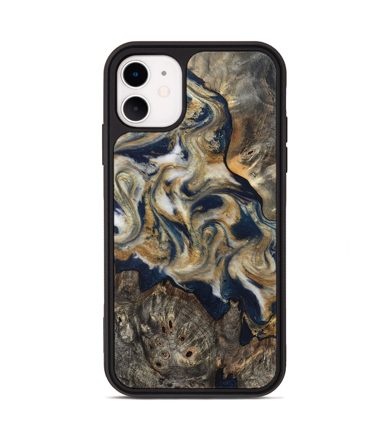 iPhone 11 Wood Phone Case - Zuri (Teal & Gold, 827513)