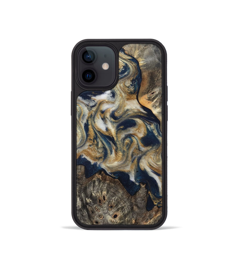 iPhone 12 mini Wood Phone Case - Zuri (Teal & Gold, 827513)