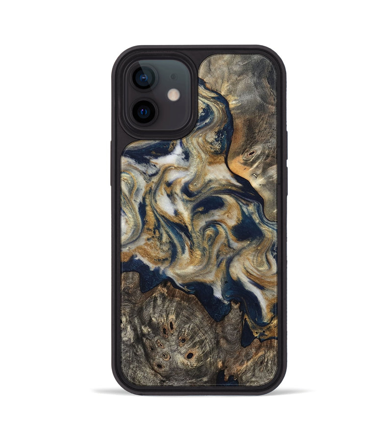iPhone 12 Wood Phone Case - Zuri (Teal & Gold, 827513)