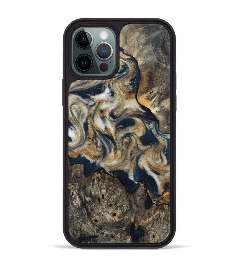 iPhone 12 Pro Max Wood Phone Case - Zuri (Teal & Gold, 827513)