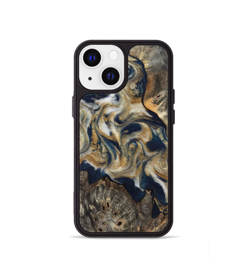 iPhone 13 mini Wood Phone Case - Zuri (Teal & Gold, 827513)