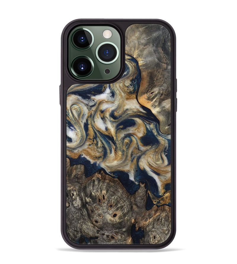 iPhone 13 Pro Max Wood Phone Case - Zuri (Teal & Gold, 827513)