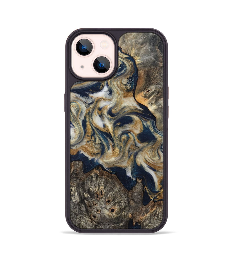 iPhone 14 Wood Phone Case - Zuri (Teal & Gold, 827513)