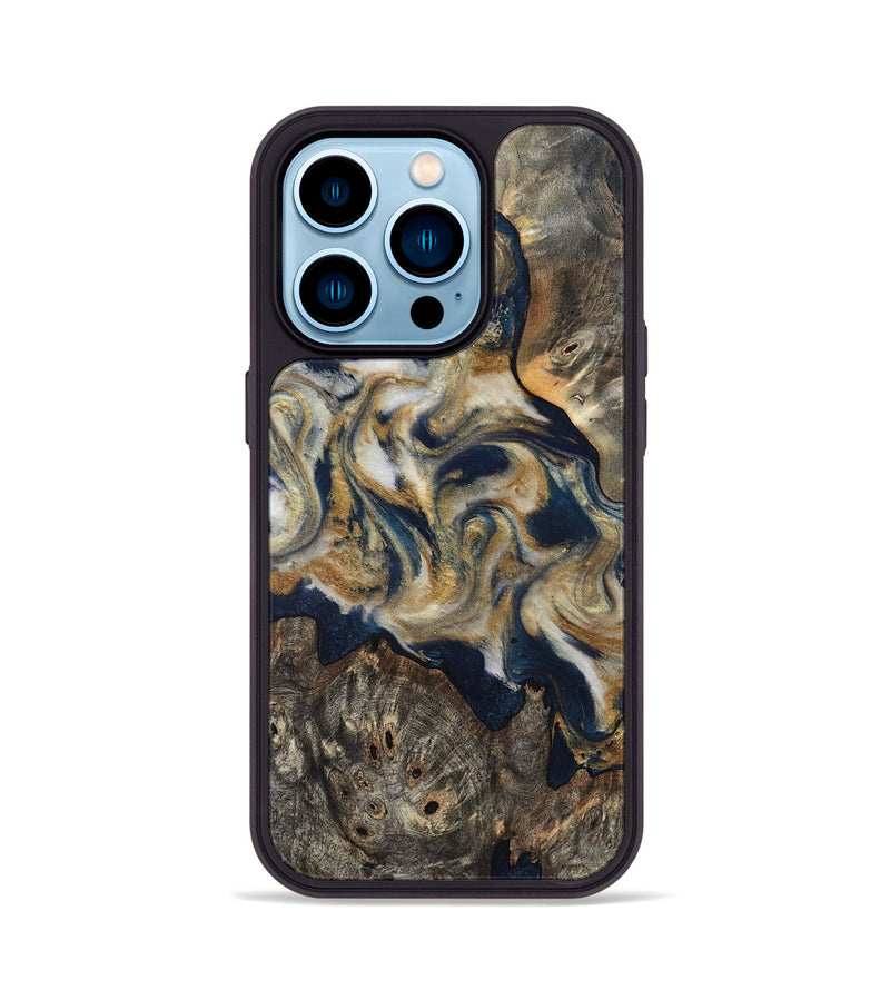 iPhone 14 Pro Wood Phone Case - Zuri (Teal & Gold, 827513)