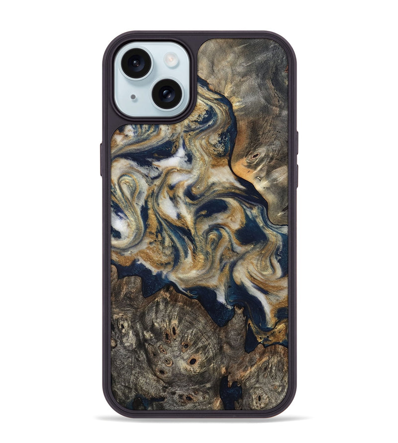 iPhone 15 Plus Wood Phone Case - Zuri (Teal & Gold, 827513)