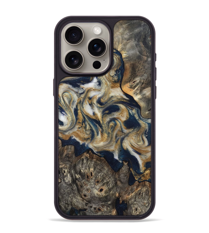 iPhone 15 Pro Max Wood Phone Case - Zuri (Teal & Gold, 827513)