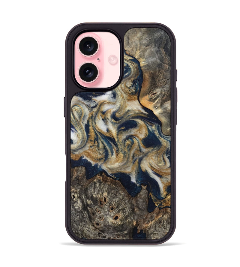 iPhone 16 Wood Phone Case - Zuri (Teal & Gold, 827513)