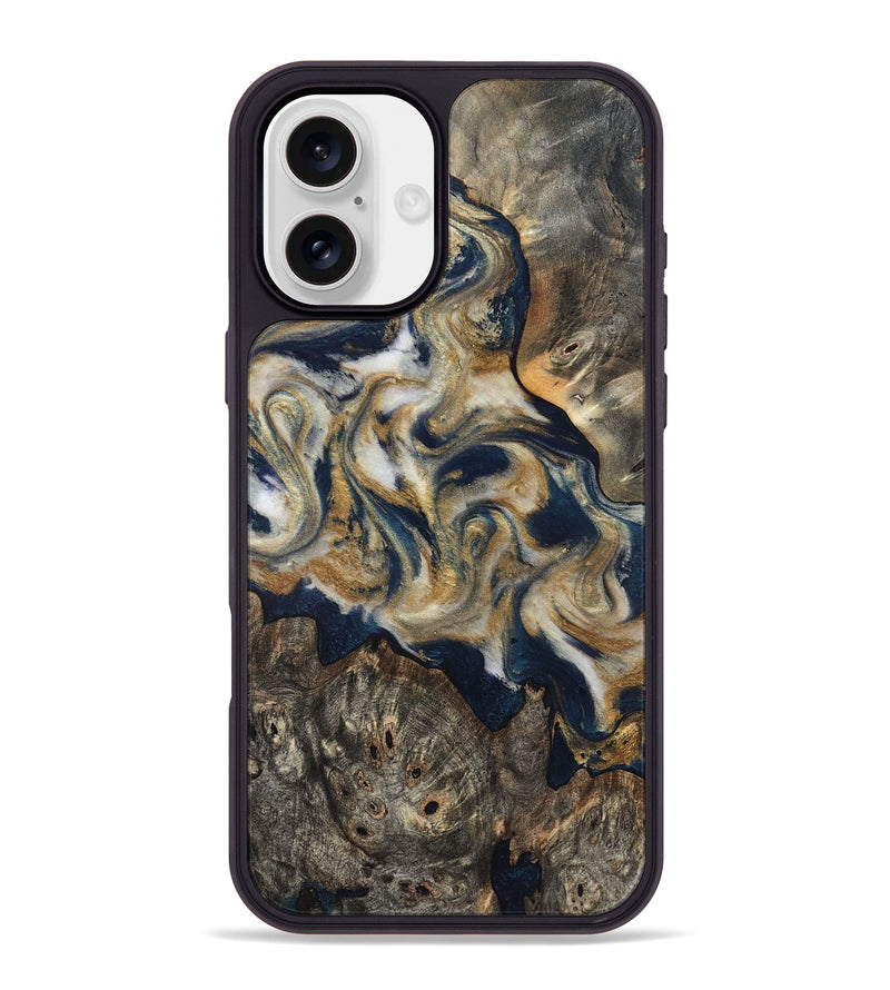 iPhone 16 Plus Wood Phone Case - Zuri (Teal & Gold, 827513)