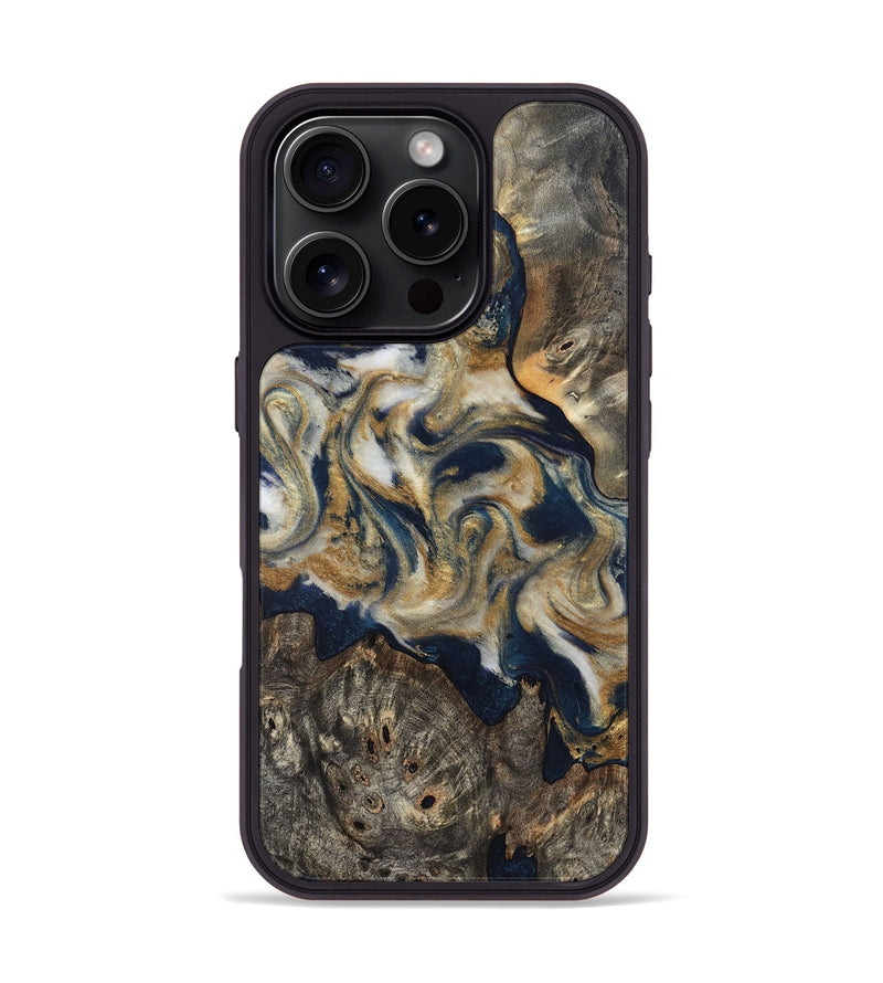 iPhone 16 Pro Wood Phone Case - Zuri (Teal & Gold, 827513)