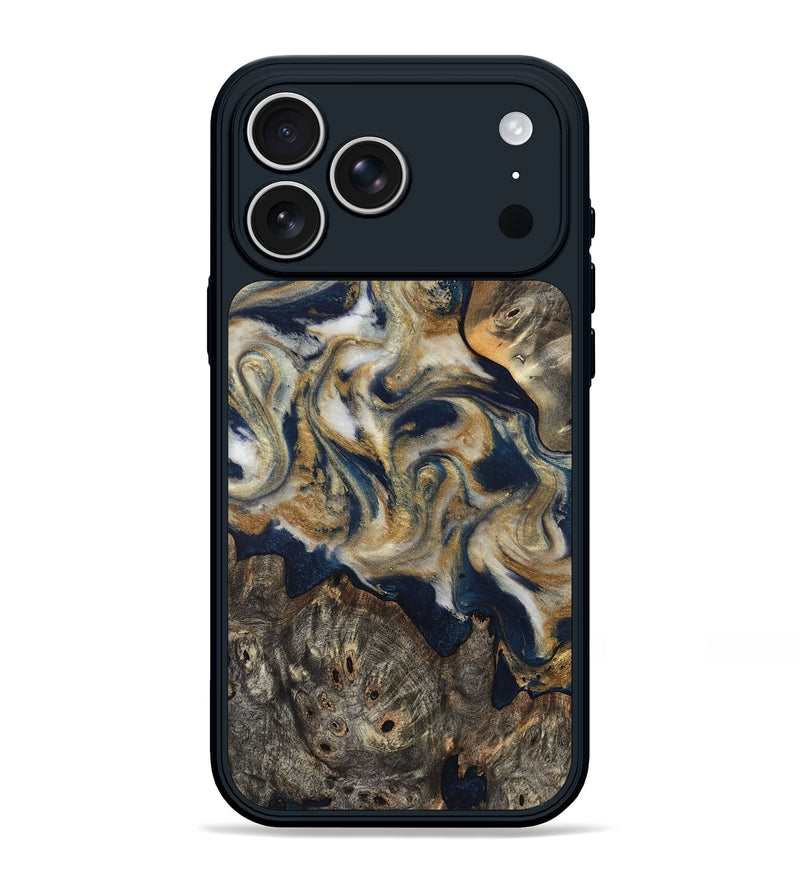 iPhone 17 Pro Max Wood Phone Case - Zuri (Teal & Gold, 827513)