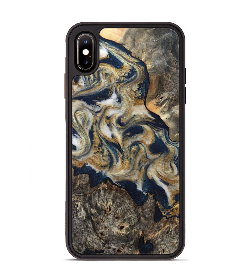 iPhone Xs Max Wood Phone Case - Zuri (Teal & Gold, 827513)