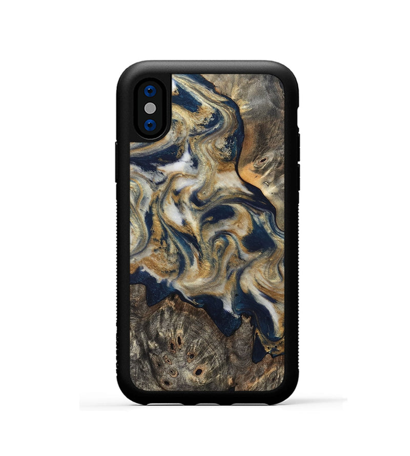 iPhone Xs Wood Phone Case - Zuri (Teal & Gold, 827513)