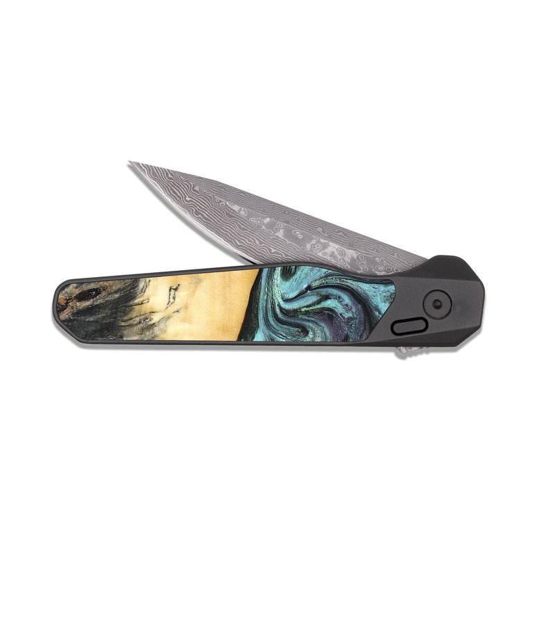 EDC Dark Damascus Wood Pocket Knife - Lenora (Green, 827522)