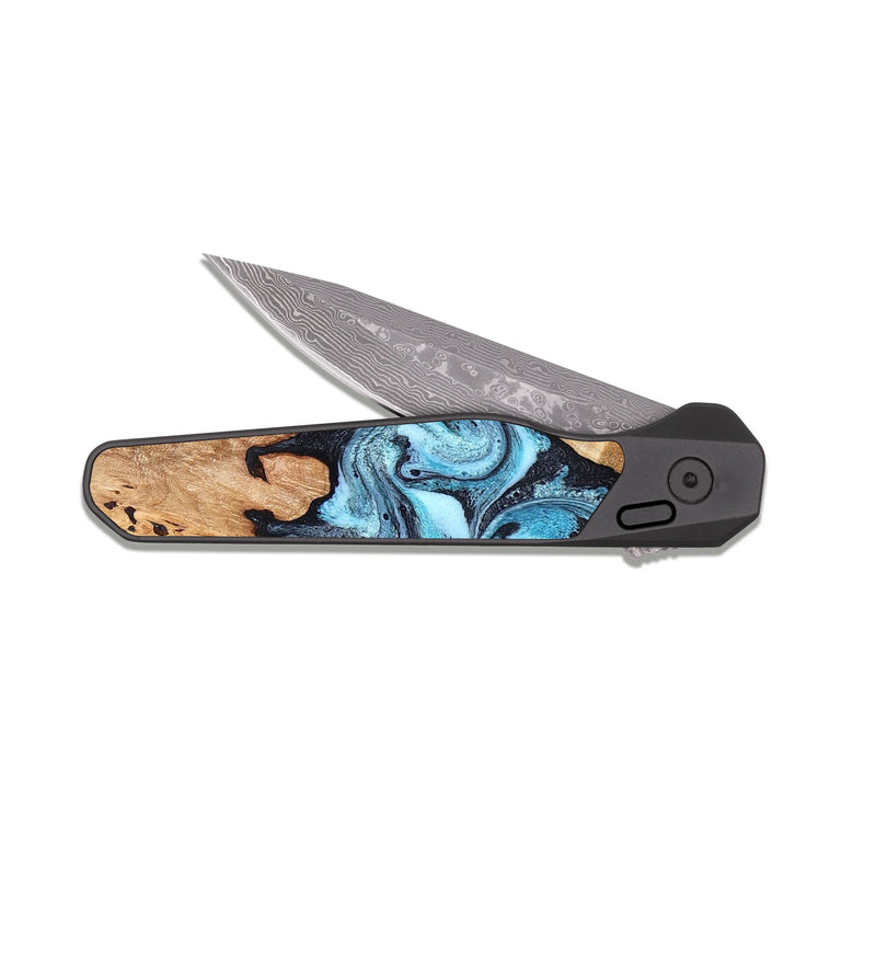 EDC Dark Damascus Wood Pocket Knife - Dillan (Blue, 827535)