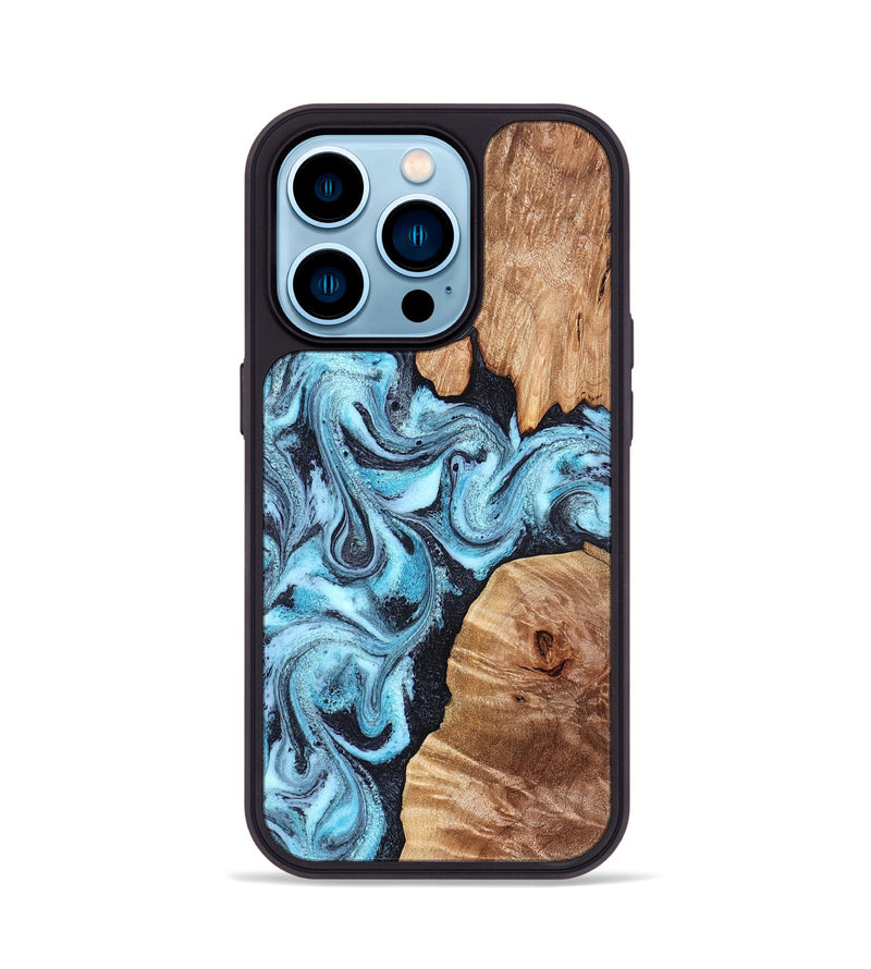iPhone 14 Pro Wood Phone Case - Dillan (Blue, 827535)