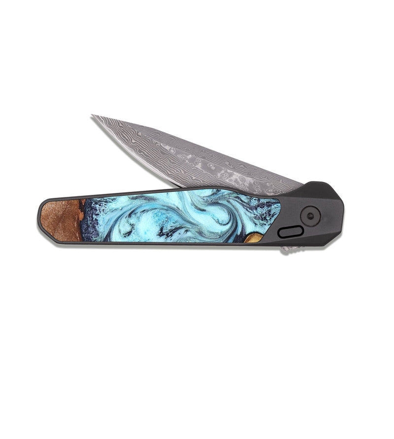 EDC Dark Damascus Wood Pocket Knife - Earline (Blue, 827567)