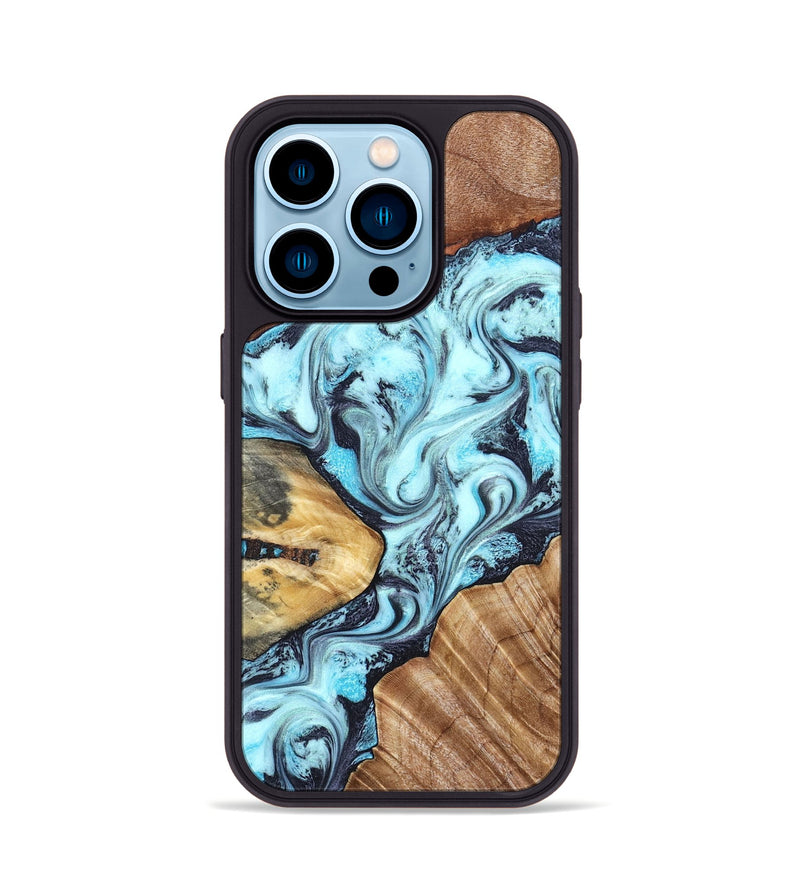 iPhone 14 Pro Wood Phone Case - Earline (Blue, 827567)