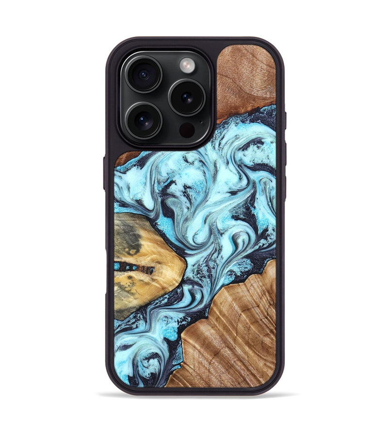iPhone 16 Pro Wood Phone Case - Earline (Blue, 827567)
