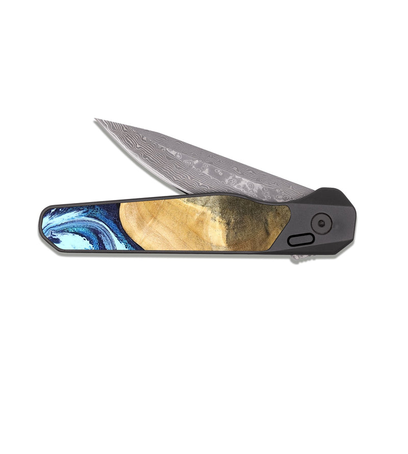 EDC Dark Damascus Wood Pocket Knife - Zakary (Blue, 827568)