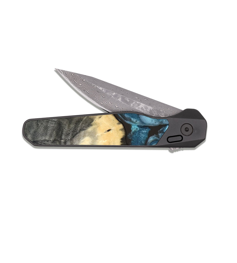 EDC Dark Damascus Wood Pocket Knife - Rodney (Blue, 827569)