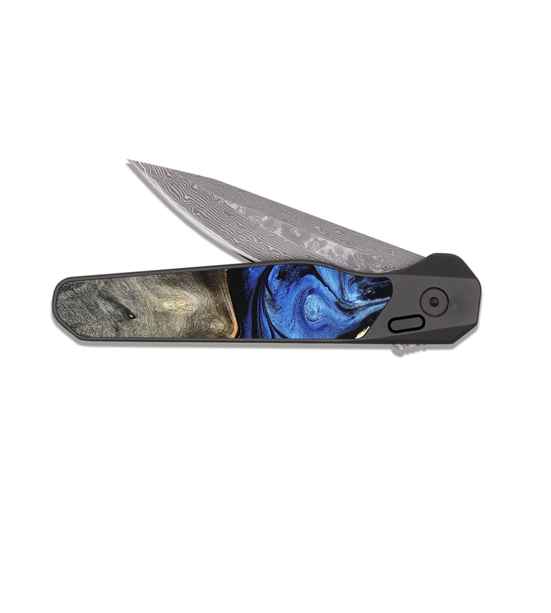 EDC Dark Damascus Wood Pocket Knife - Harmoni (Blue, 827570)