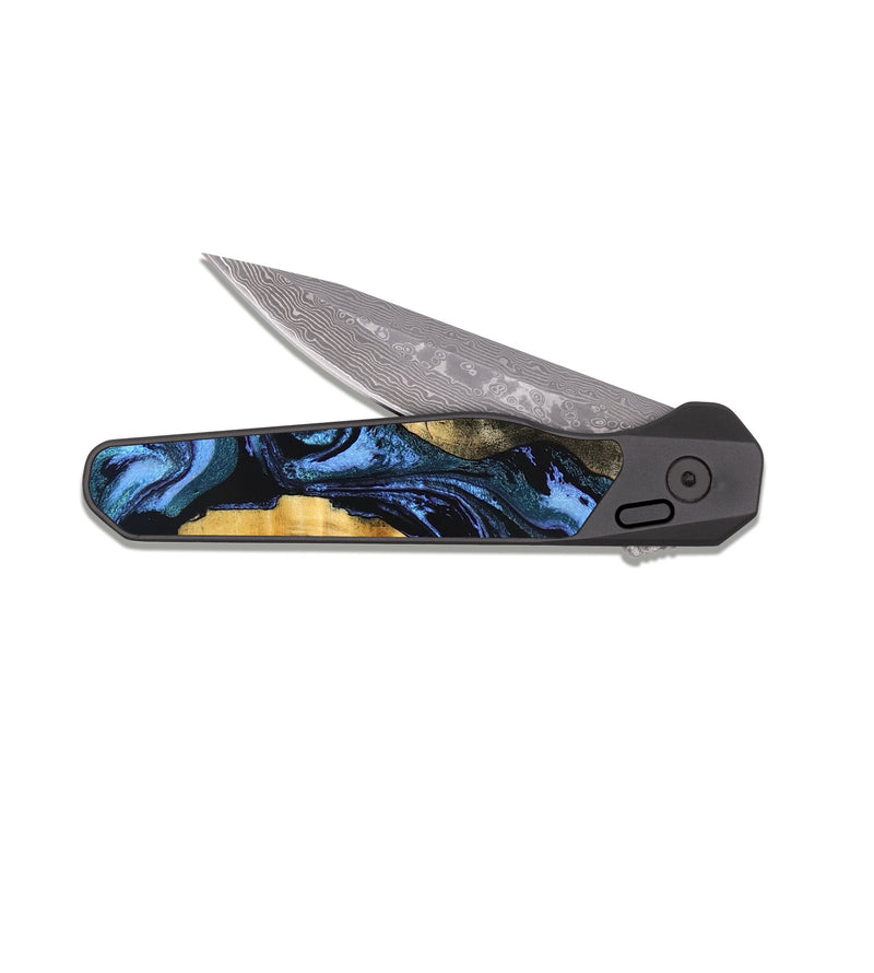 EDC Dark Damascus Wood Pocket Knife - Reina (Blue, 827571)