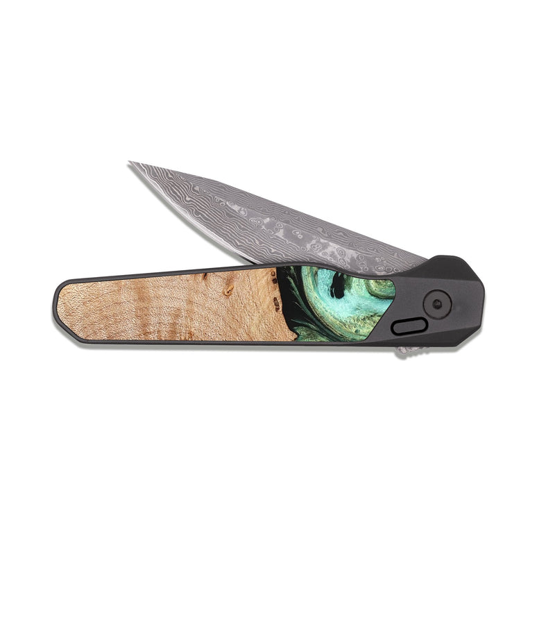EDC Dark Damascus Wood Pocket Knife - Truman (Green, 827579)