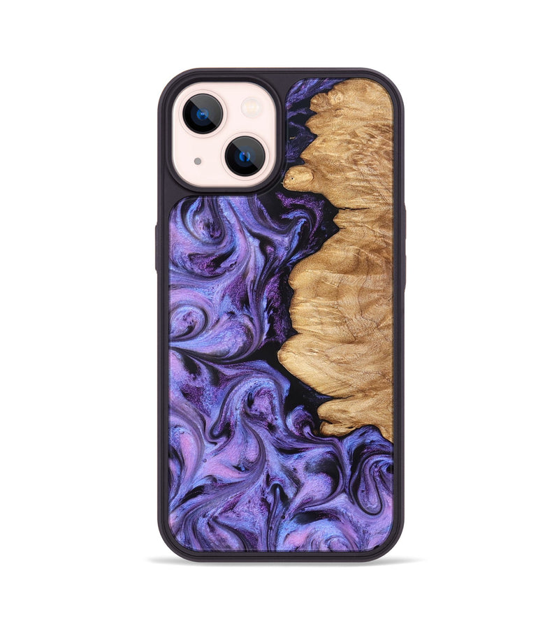 iPhone 14 Wood Phone Case - Golden (Purple, 827583)