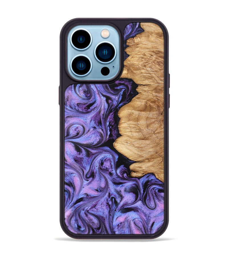 iPhone 14 Pro Max Wood Phone Case - Golden (Purple, 827583)
