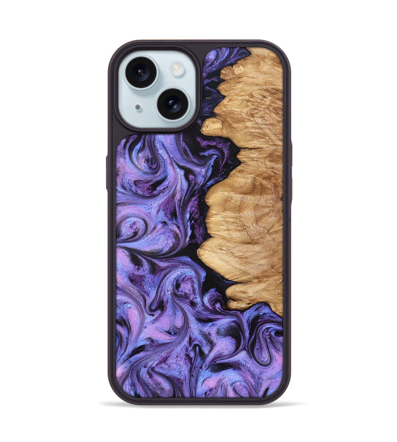 iPhone 15 Wood Phone Case - Golden (Purple, 827583)