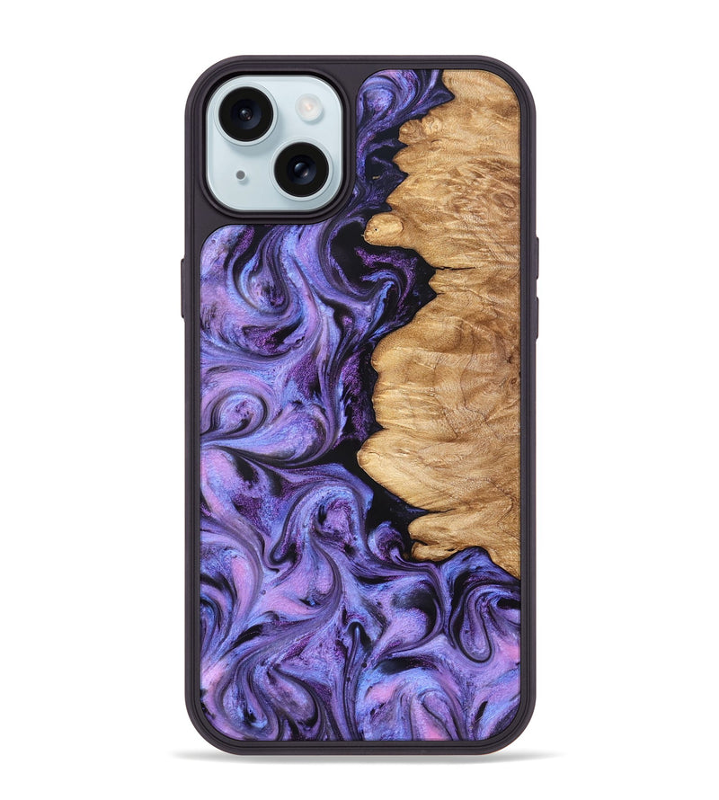 iPhone 15 Plus Wood Phone Case - Golden (Purple, 827583)