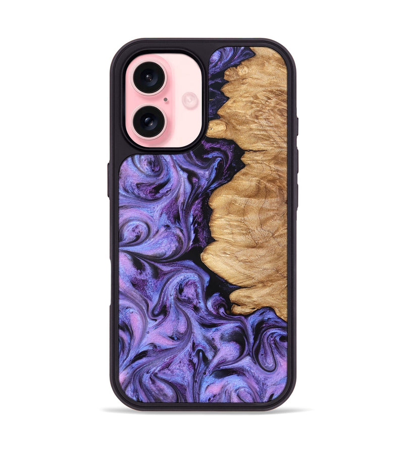 iPhone 16 Wood Phone Case - Golden (Purple, 827583)