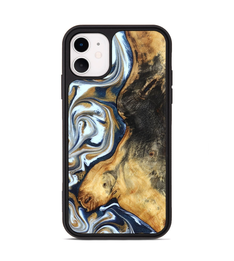 iPhone 11 Wood Phone Case - Ardis (Teal & Gold, 827587)