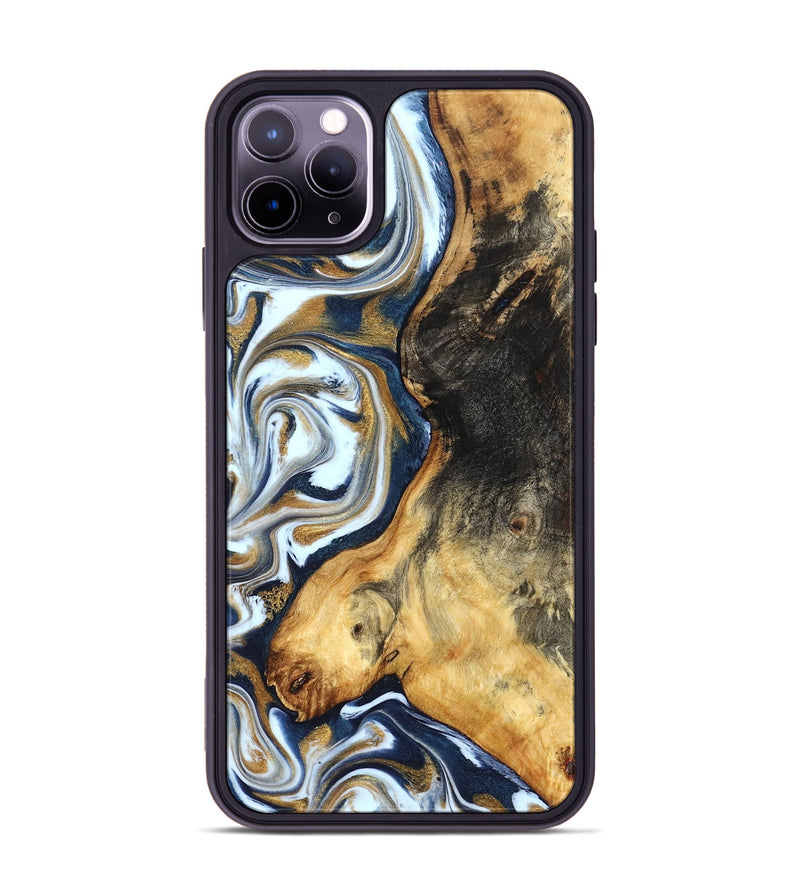 iPhone 11 Pro Max Wood Phone Case - Ardis (Teal & Gold, 827587)