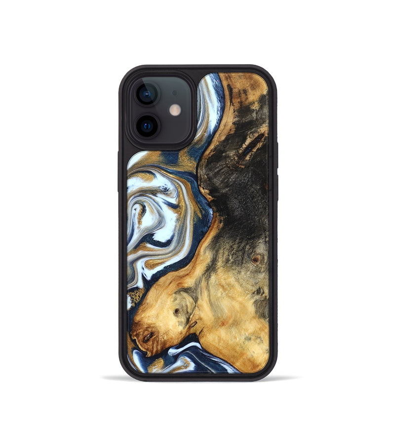 iPhone 12 mini Wood Phone Case - Ardis (Teal & Gold, 827587)