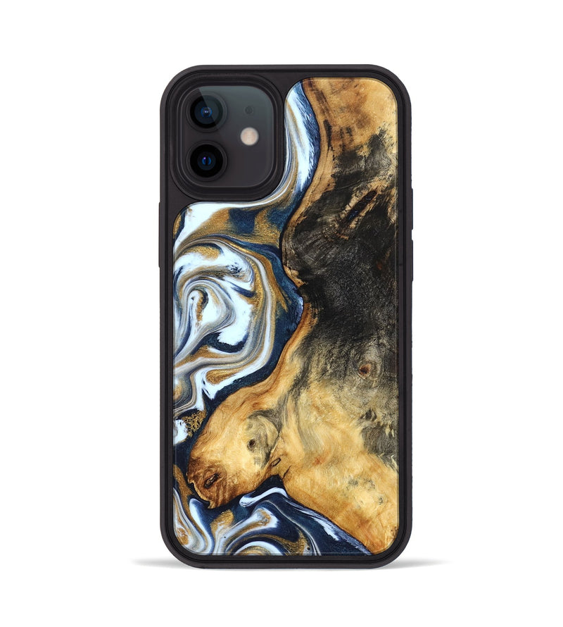 iPhone 12 Wood Phone Case - Ardis (Teal & Gold, 827587)