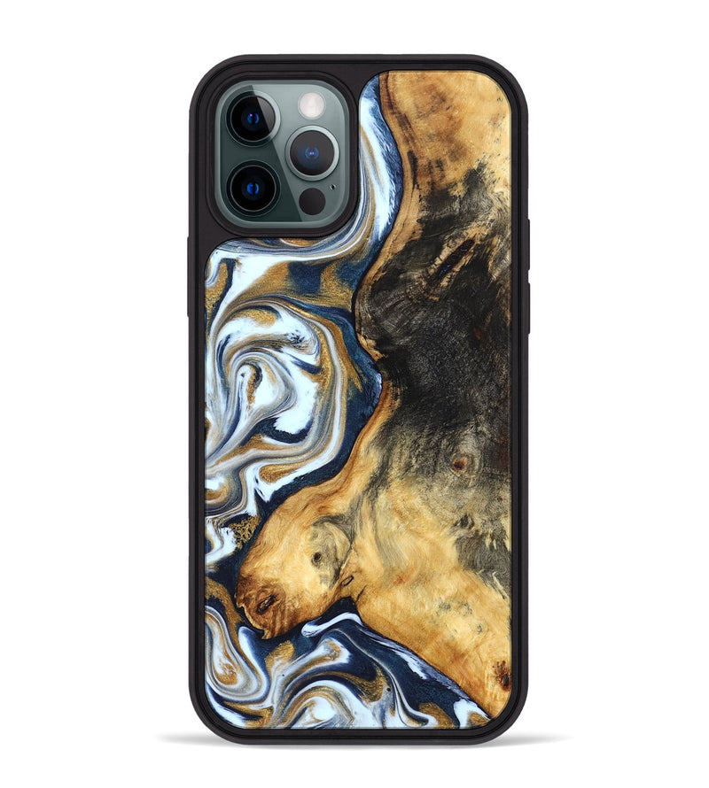 iPhone 12 Pro Max Wood Phone Case - Ardis (Teal & Gold, 827587)
