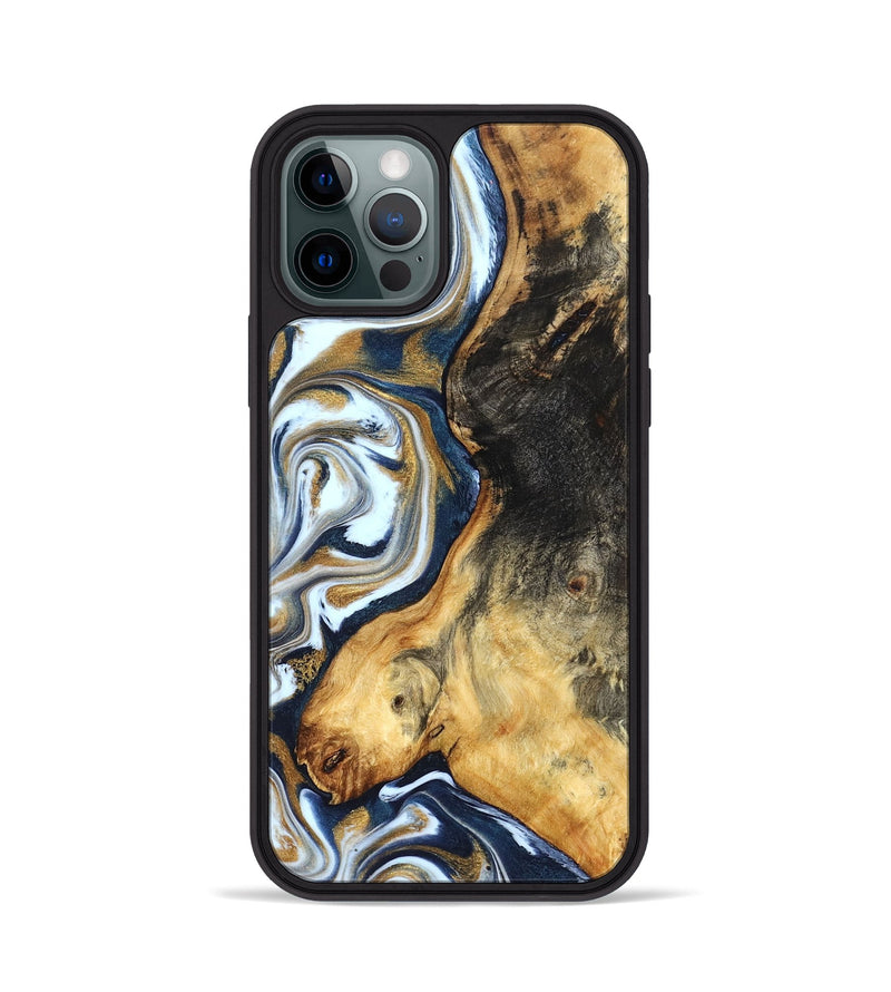 iPhone 12 Pro Wood Phone Case - Ardis (Teal & Gold, 827587)