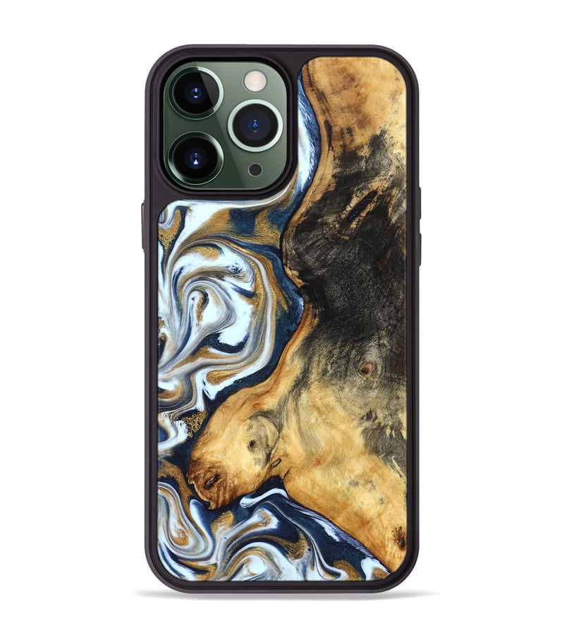 iPhone 13 Pro Max Wood Phone Case - Ardis (Teal & Gold, 827587)