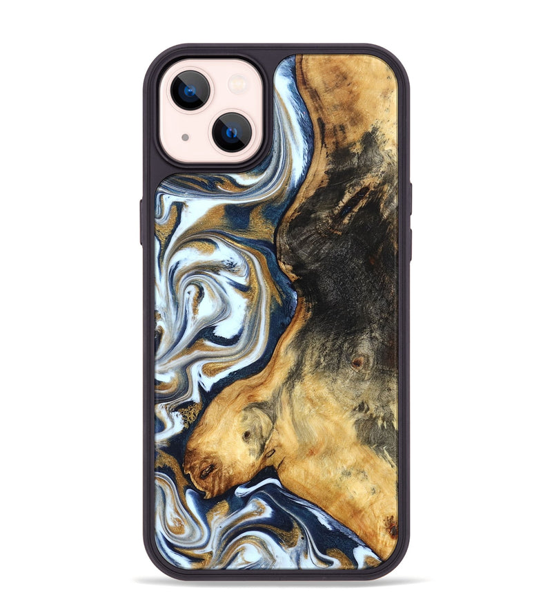 iPhone 14 Plus Wood Phone Case - Ardis (Teal & Gold, 827587)