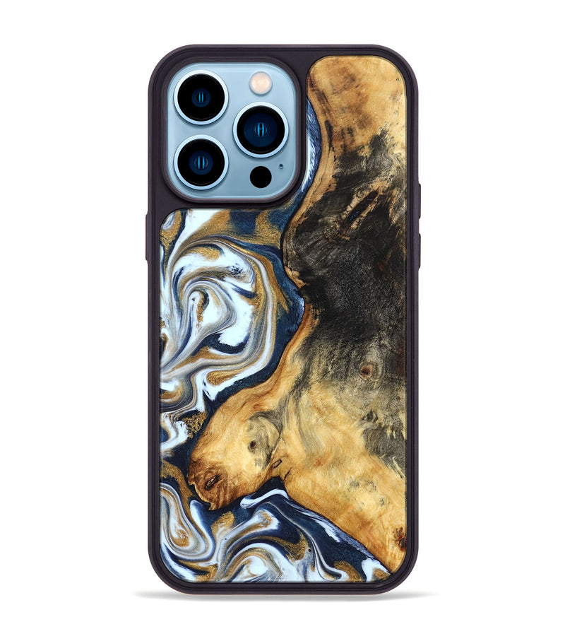 iPhone 14 Pro Max Wood Phone Case - Ardis (Teal & Gold, 827587)