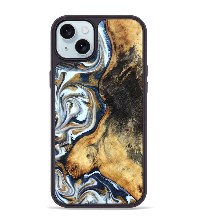 iPhone 15 Plus Wood Phone Case - Ardis (Teal & Gold, 827587)