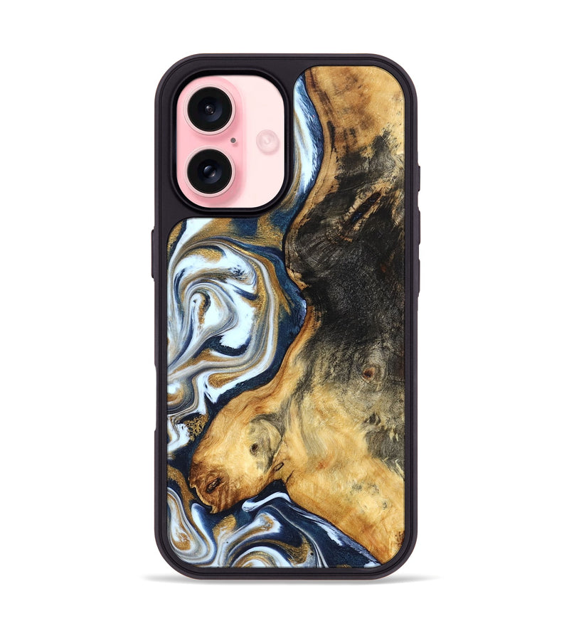 iPhone 16 Wood Phone Case - Ardis (Teal & Gold, 827587)