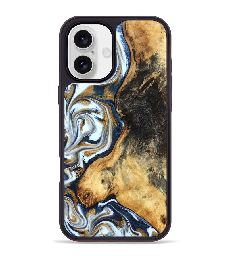 iPhone 16 Plus Wood Phone Case - Ardis (Teal & Gold, 827587)