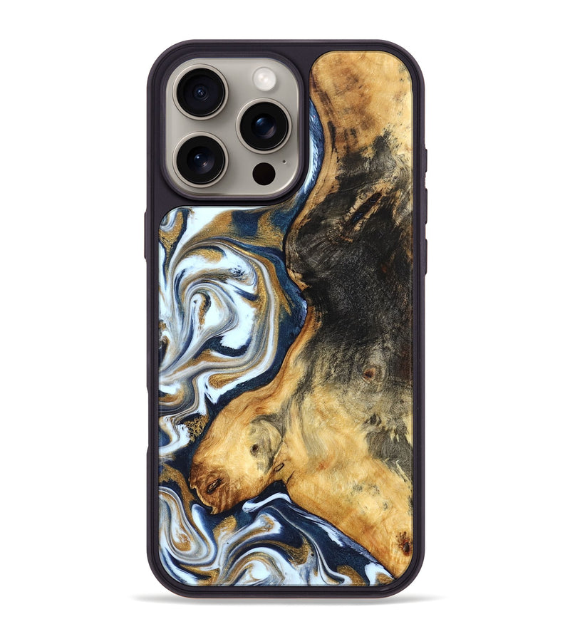 iPhone 16 Pro Max Wood Phone Case - Ardis (Teal & Gold, 827587)