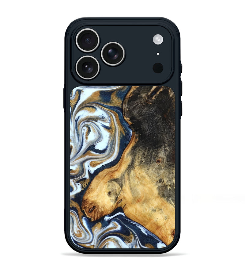 iPhone 17 Pro Max Wood Phone Case - Ardis (Teal & Gold, 827587)