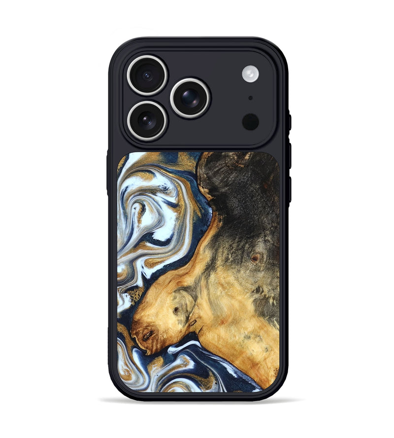 iPhone 17 Pro Wood Phone Case - Ardis (Teal & Gold, 827587)