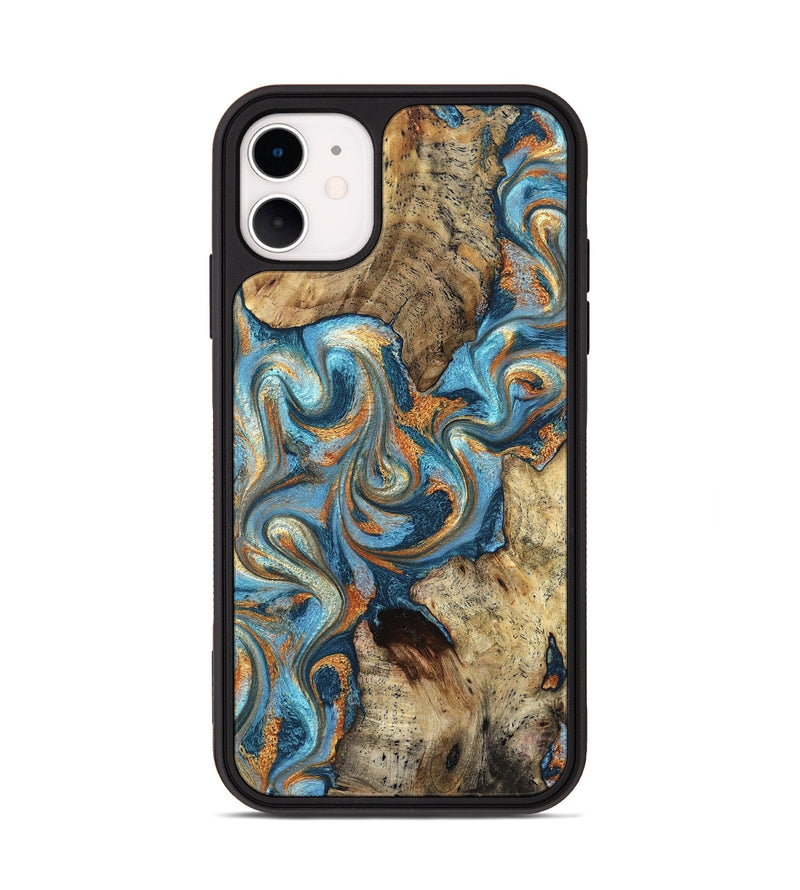 iPhone 11 Wood Phone Case - Marlon (Teal & Gold, 827588)
