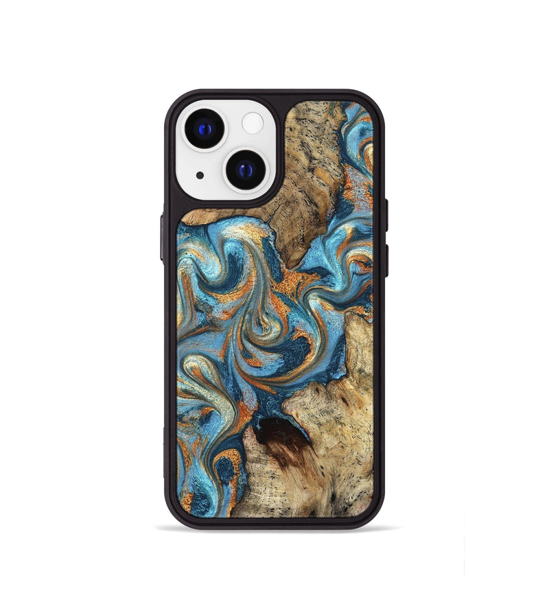 iPhone 13 mini Wood Phone Case - Marlon (Teal & Gold, 827588)