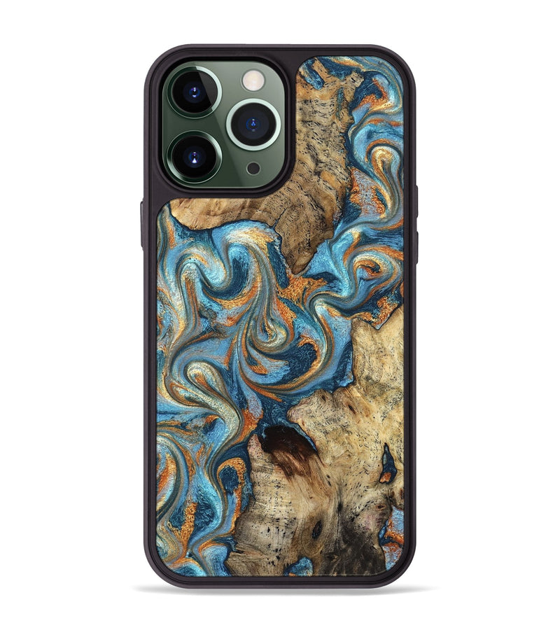 iPhone 13 Pro Max Wood Phone Case - Marlon (Teal & Gold, 827588)